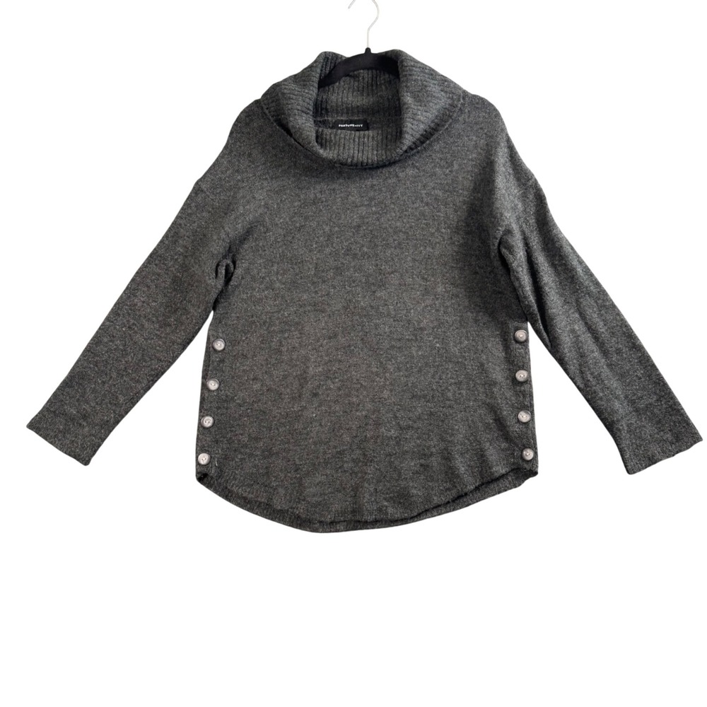Gray Cowl Neck Sweater M Soft Girl Cozy Minimalist‎ Button Side Casual Chic
